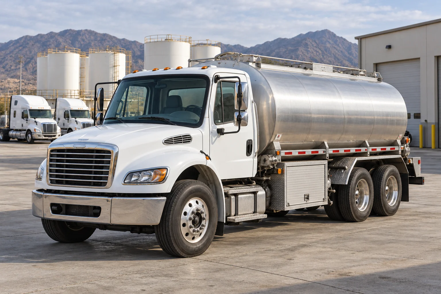 Fuel delivery tanker at a fuel depot
